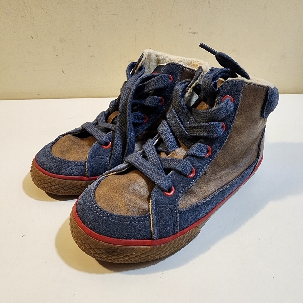 Hanna Anderson Boys Faux Fur Lined high tops sneakers shoes size 13